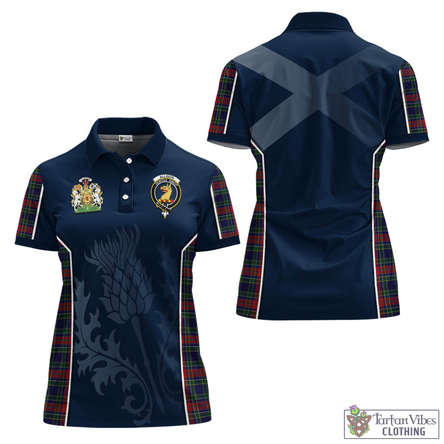 Tartan Vibes Clothing Allison Red Tartan Women's Polo Shirt with Family Crest and Scottish Thistle Vibes Sport Style