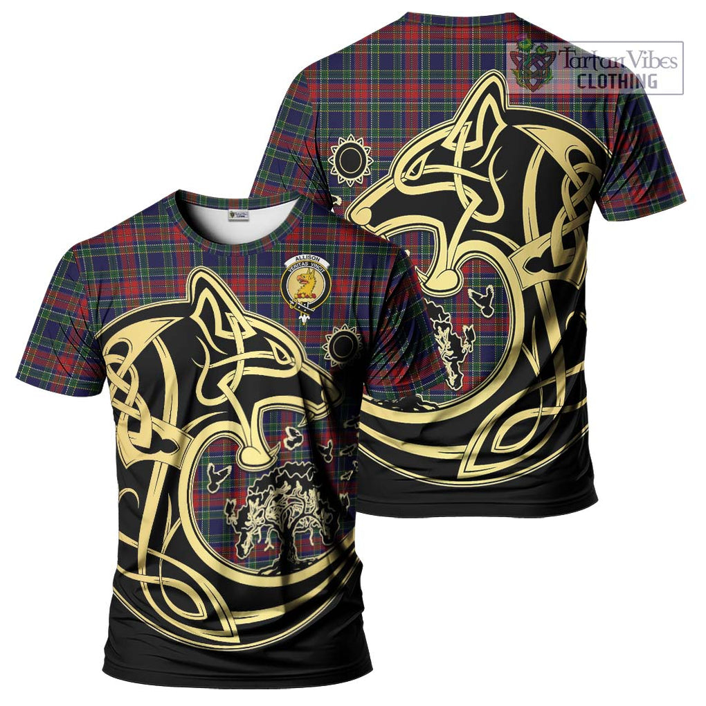 Allison Red Tartan T-Shirt with Family Crest Celtic Wolf Style Kid's Shirt - Tartan Vibes Clothing