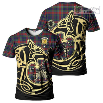 Allison Red Tartan T-Shirt with Family Crest Celtic Wolf Style