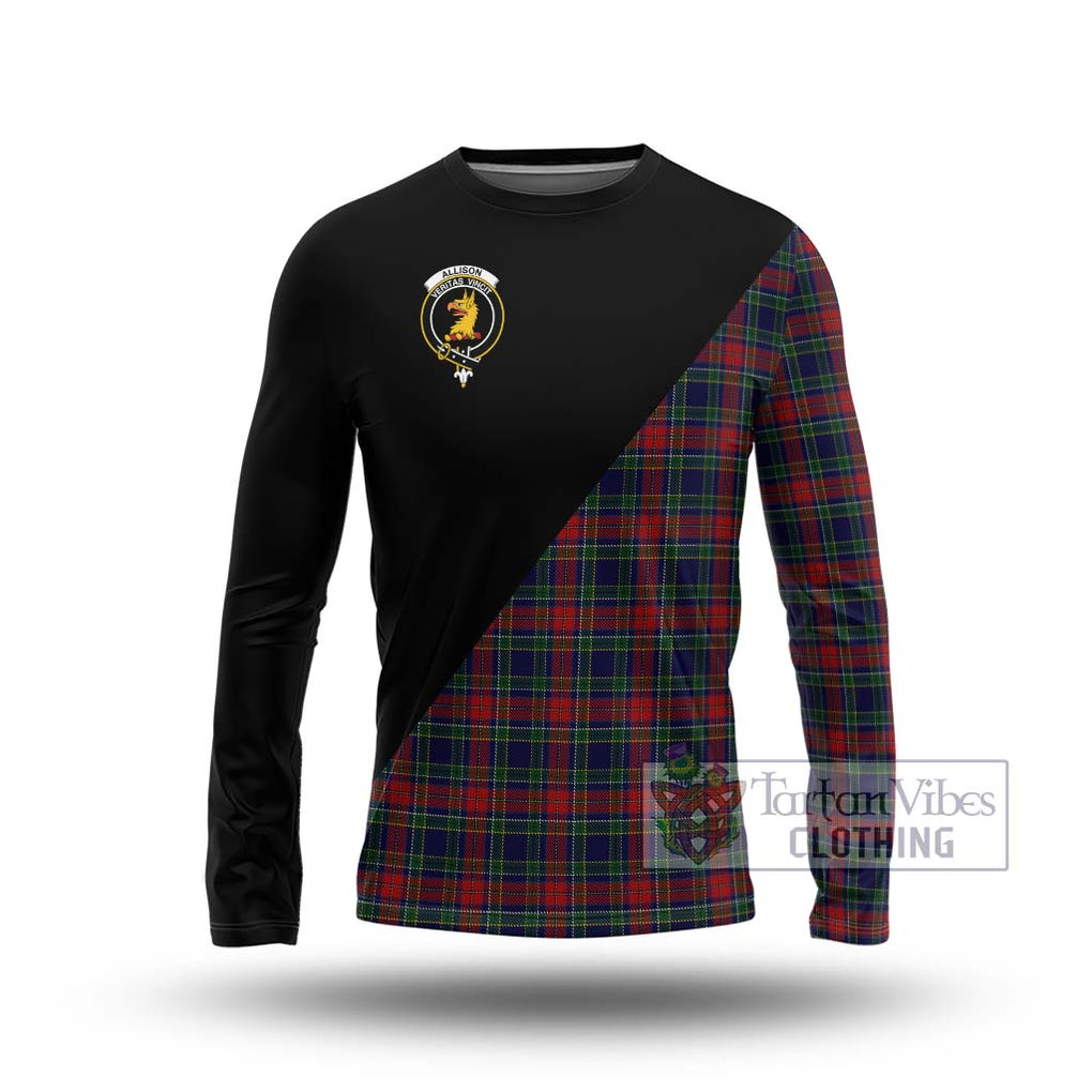 Allison Red Tartan Long Sleeve T-Shirt with Family Crest and Military Logo Style Unisex - Tartanvibesclothing Shop