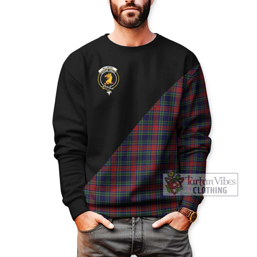 Allison Red Tartan Sweatshirt with Family Crest and Military Logo Style Unisex - Tartanvibesclothing Shop