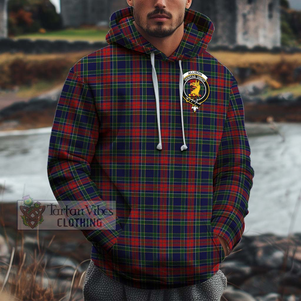 Allison Red Tartan Cotton Hoodie with Family Crest Pullover Hoodie XS - Tartan Vibes Clothing