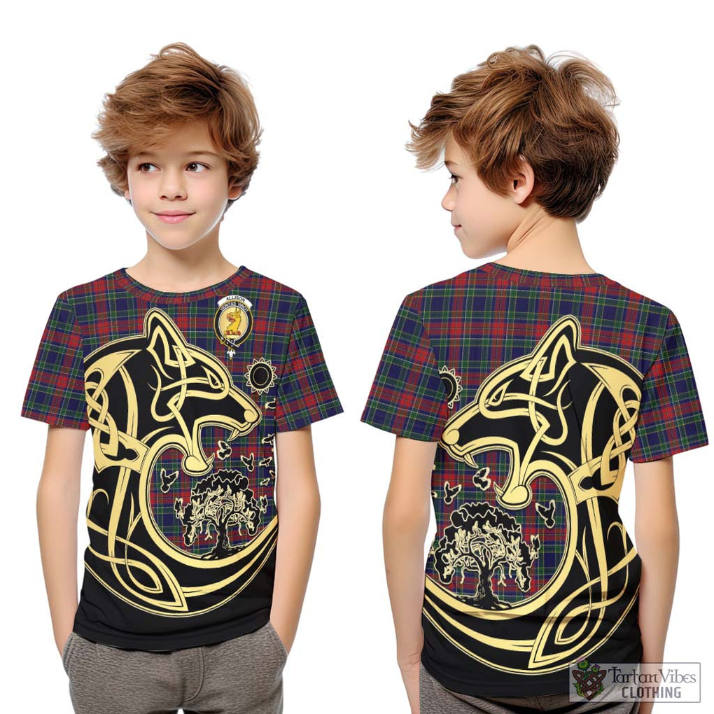 Allison Red Tartan Kid T-Shirt with Family Crest Celtic Wolf Style Youth XL Size14 - Tartan Vibes Clothing