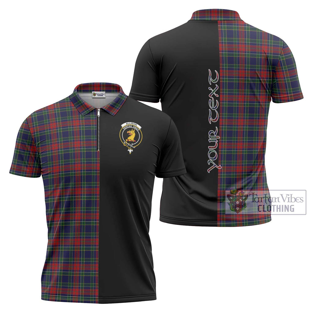 Allison Red Tartan Zipper Polo Shirt with Family Crest and Half Of Me Style Unisex - Tartanvibesclothing Shop