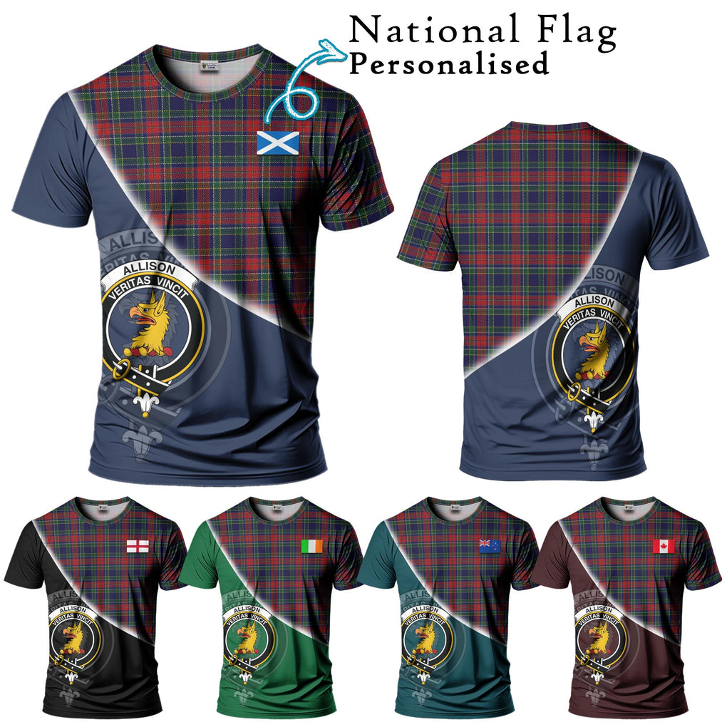 Allison Red Tartan T-Shirt with Personalised National Flag and Family Crest Half Style Kid's Shirt - Tartanvibesclothing Shop