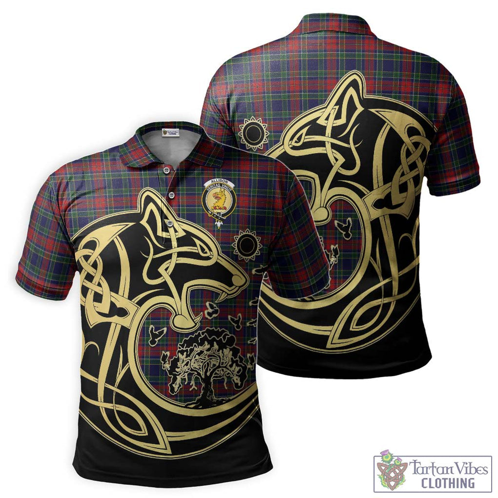 Allison Red Tartan Polo Shirt with Family Crest Celtic Wolf Style Kid - Tartanvibesclothing Shop