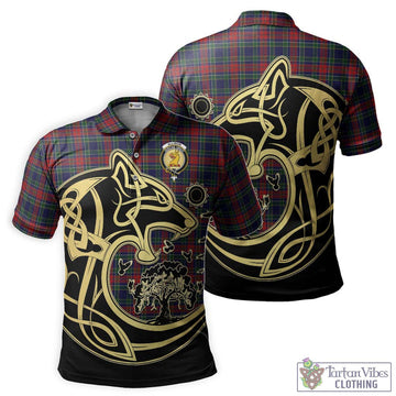 Allison Red Tartan Polo Shirt with Family Crest Celtic Wolf Style