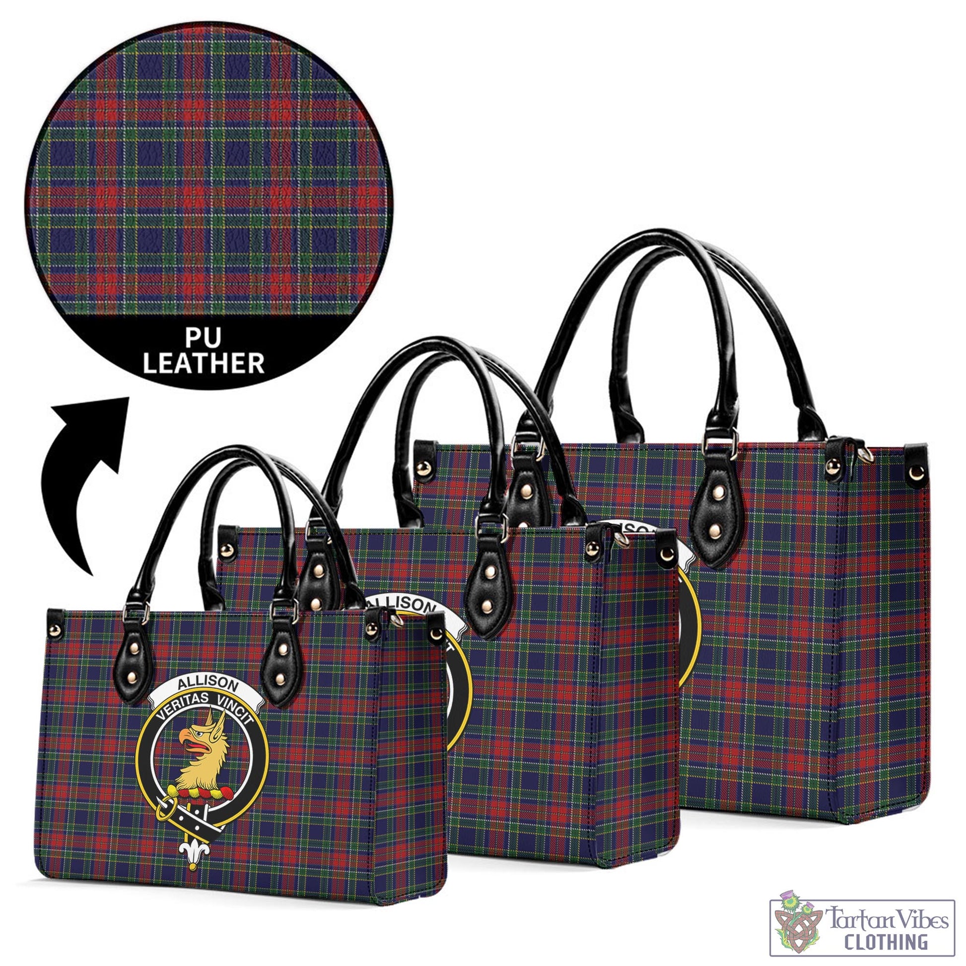 Tartan Vibes Clothing Allison Red Tartan Luxury Leather Handbags with Family Crest