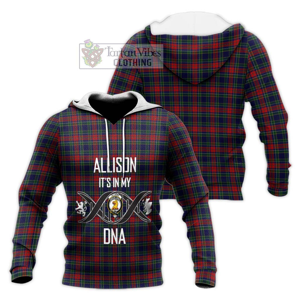 Allison Red Tartan Knitted Hoodie with Family Crest DNA In Me Style Unisex Knitted Pullover Hoodie - Tartanvibesclothing Shop