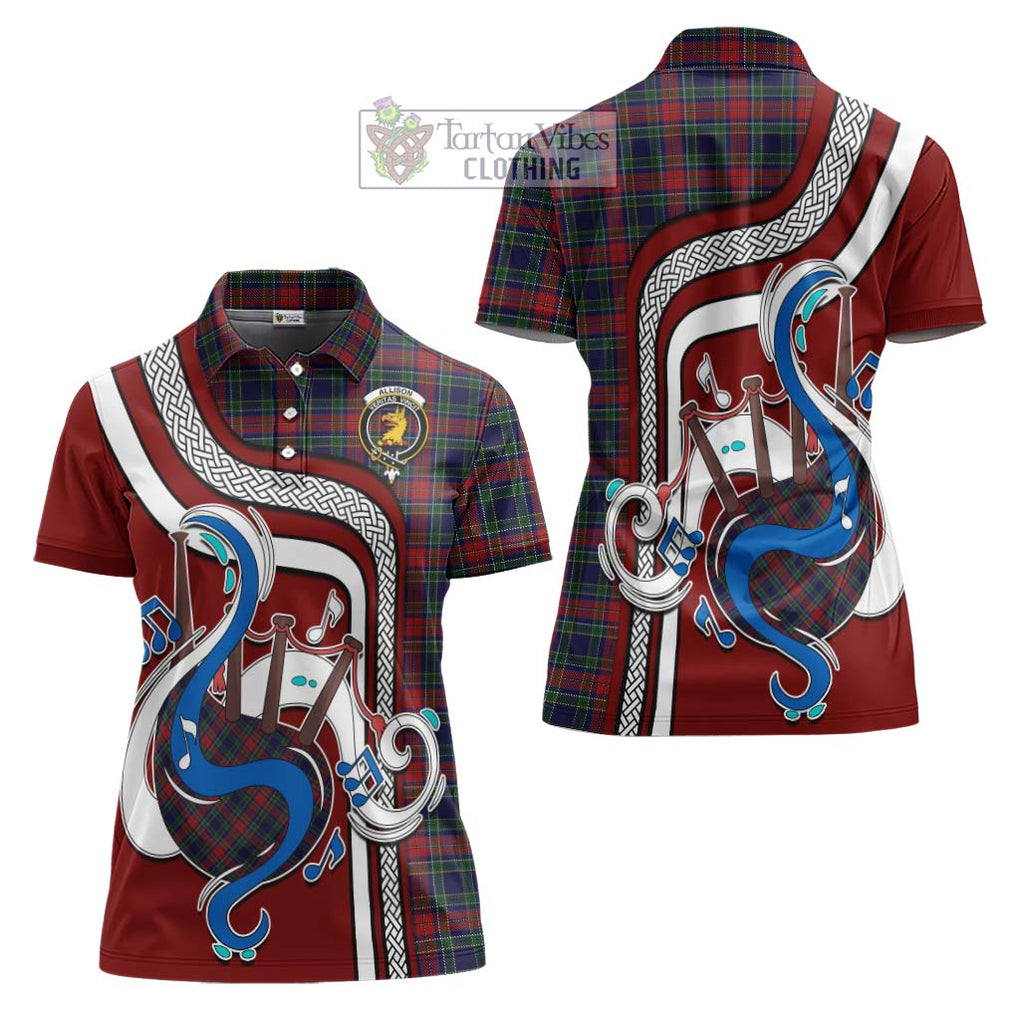 Allison Red Tartan Women's Polo Shirt with Epic Bagpipe Style Women - Tartanvibesclothing Shop