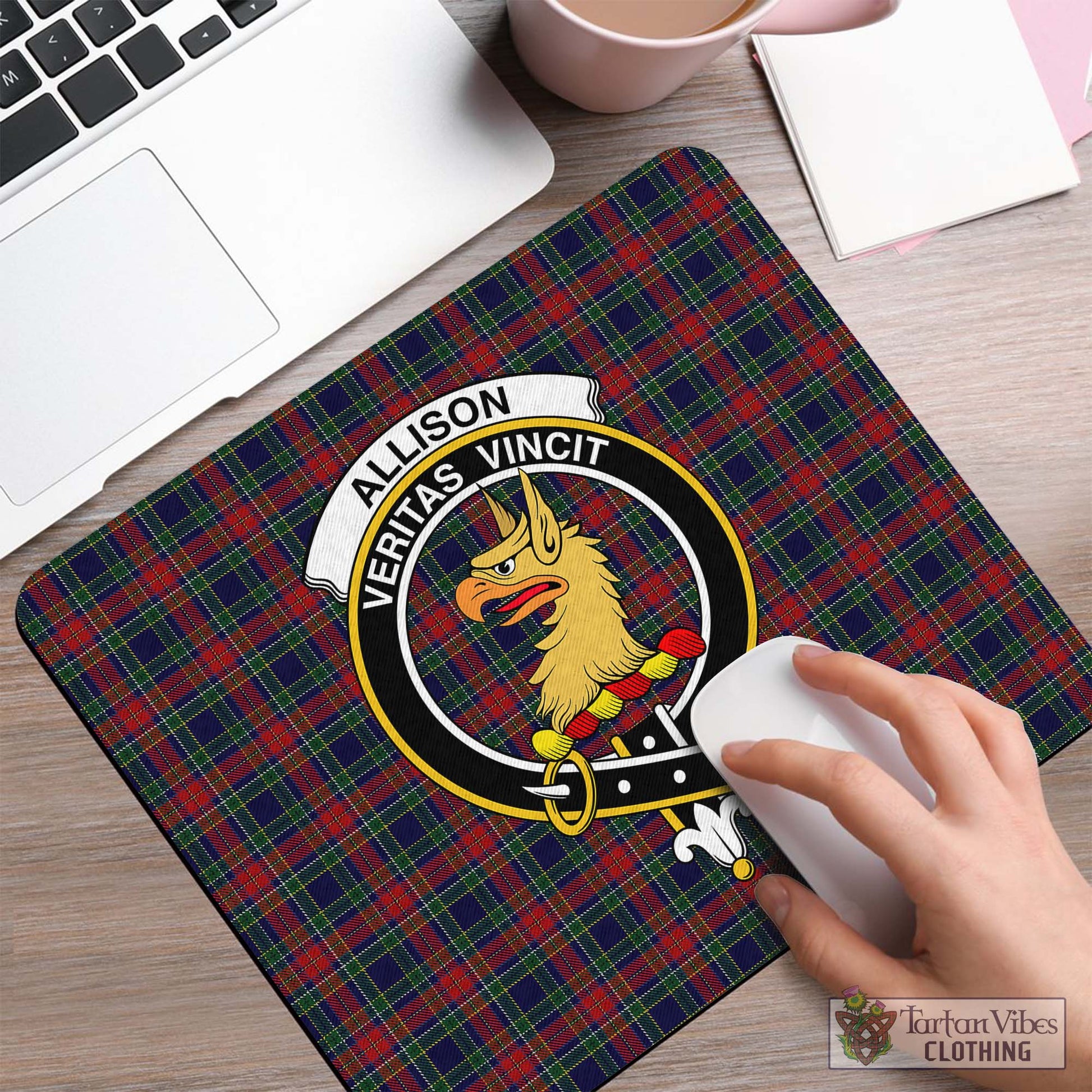 Tartan Vibes Clothing Allison Red Tartan Mouse Pad with Family Crest