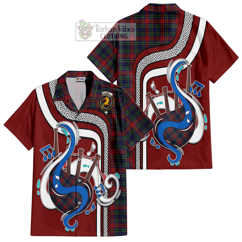 Tartan Vibes Clothing Allison Red Tartan Short Sleeve Button Shirt with Epic Bagpipe Style