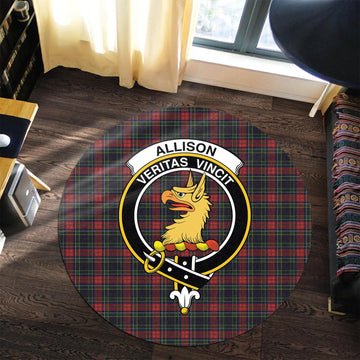 Allison Red Tartan Round Rug with Family Crest