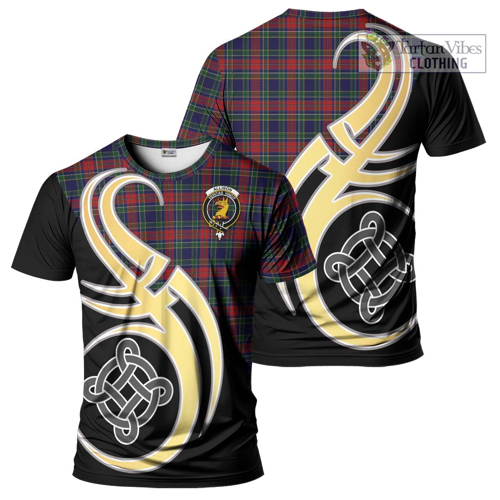 Tartan Vibes Clothing Allison Red Tartan T-Shirt with Family Crest and Celtic Symbol Style