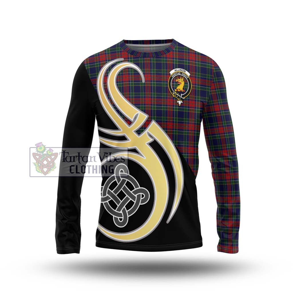 Allison Red Tartan Long Sleeve T-Shirt with Family Crest and Celtic Symbol Style Unisex - Tartan Vibes Clothing