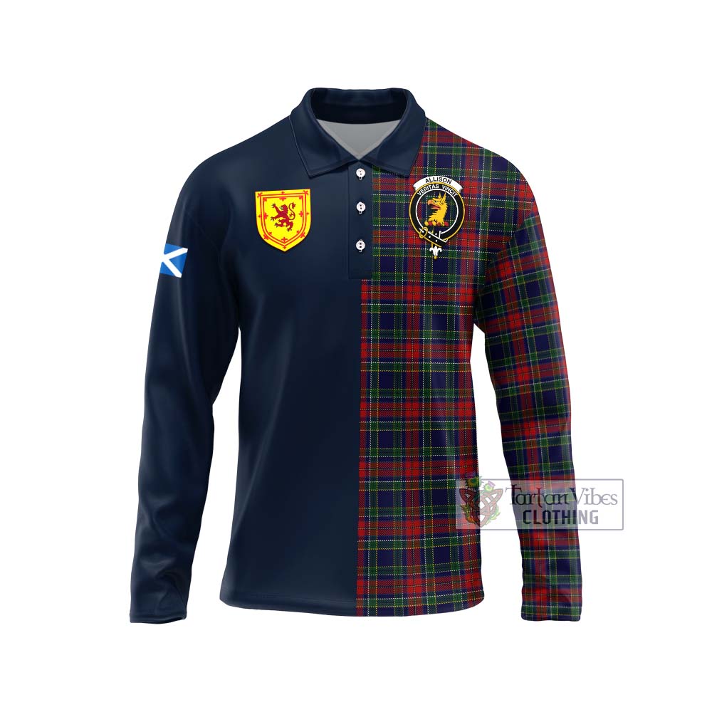 Tartan Vibes Clothing Allison Red Tartan Long Sleeve Polo Shirt with Scottish Lion Royal Arm Half Style