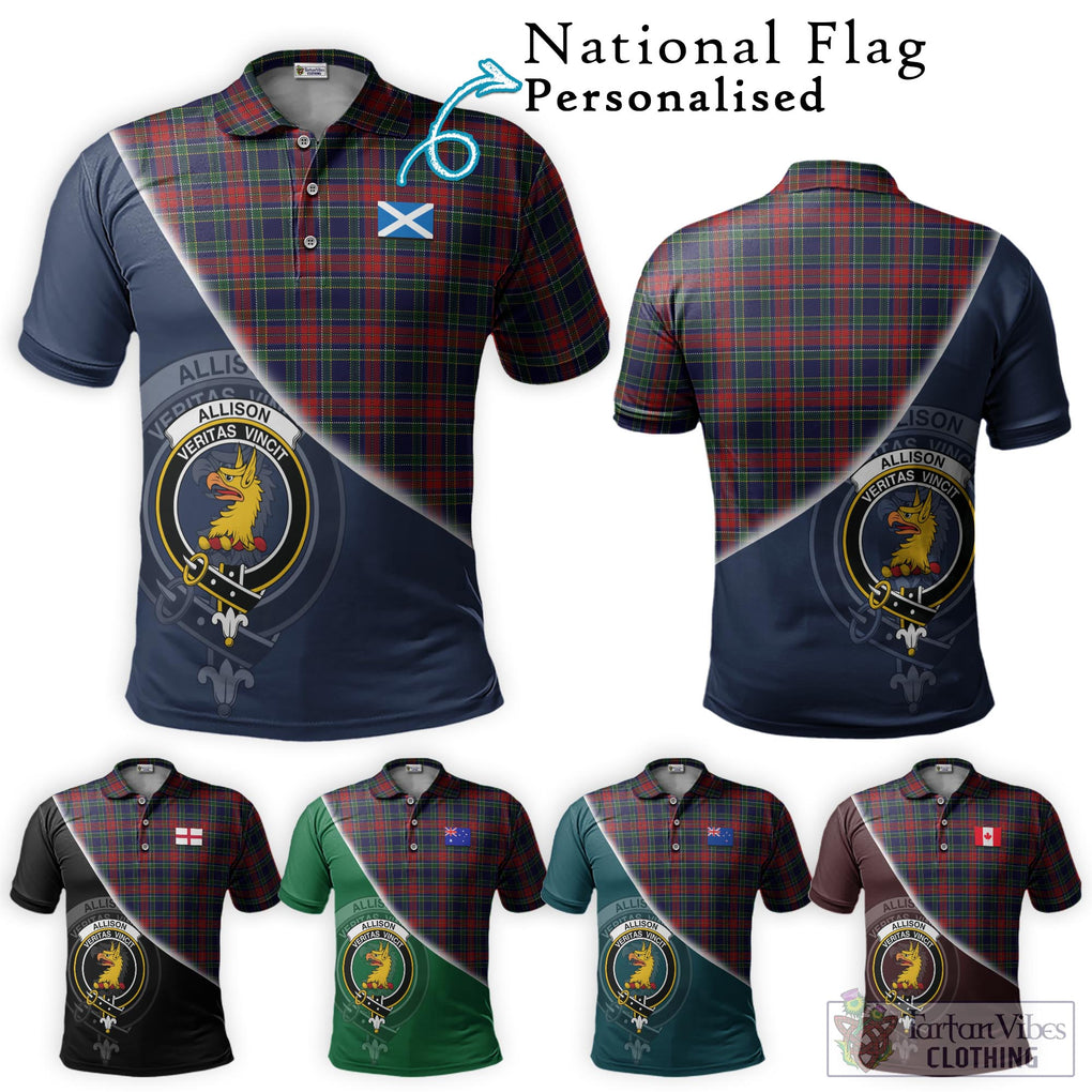 Allison Red Tartan Polo Shirt with Personalised National Flag and Family Crest Half Style Maroon - Tartanvibesclothing Shop