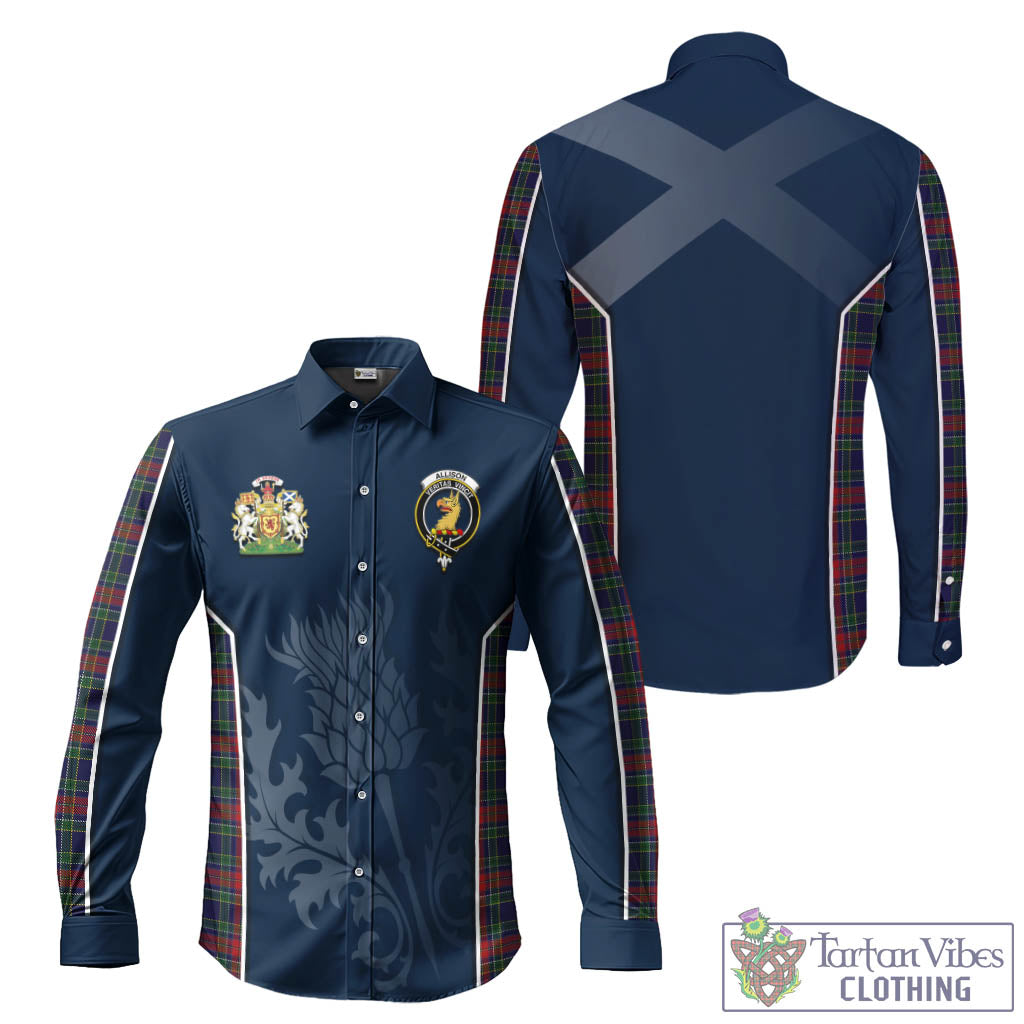 Tartan Vibes Clothing Allison Red Tartan Long Sleeve Button Up Shirt with Family Crest and Scottish Thistle Vibes Sport Style