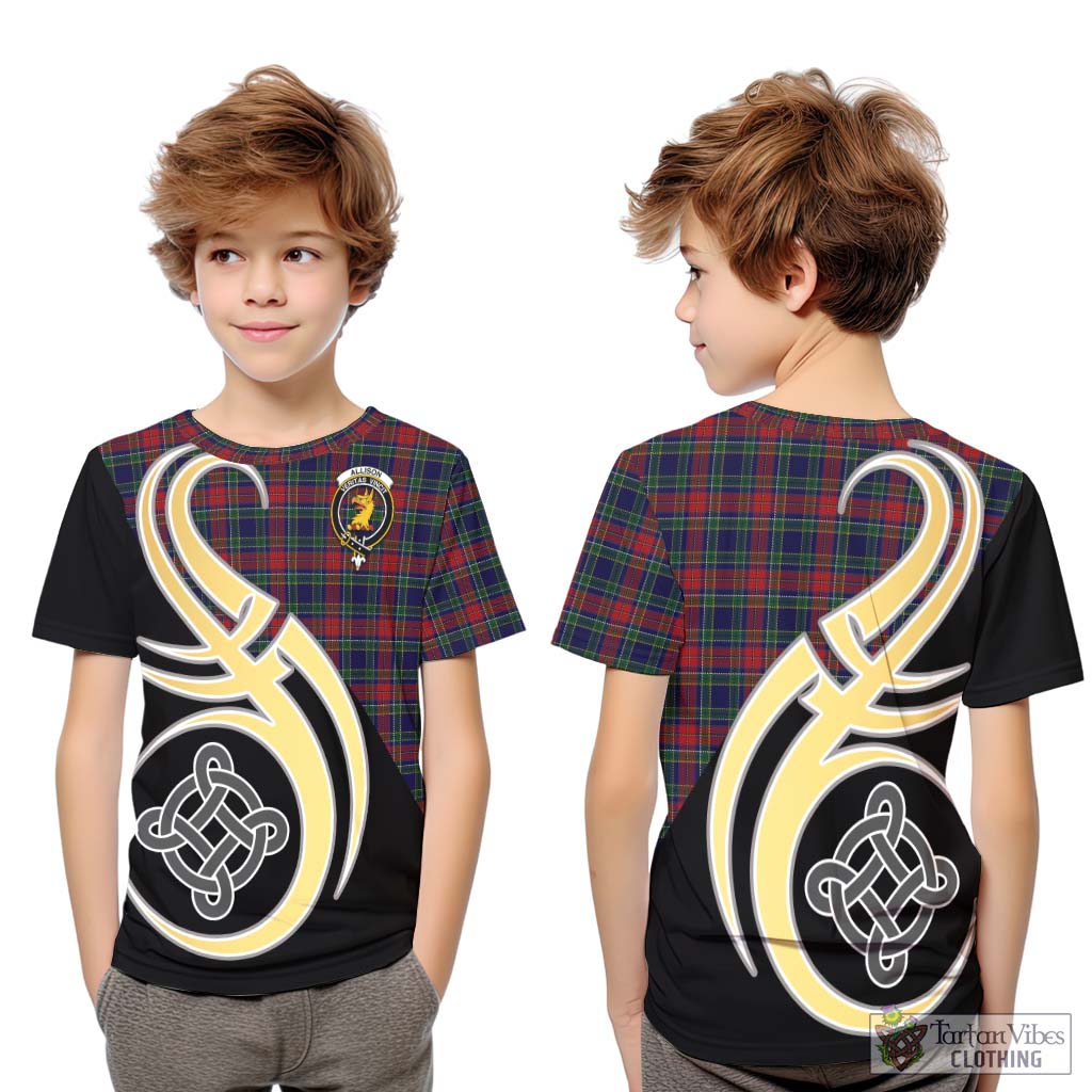 Allison Red Tartan Kid T-Shirt with Family Crest and Celtic Symbol Style Youth XL Size14 - Tartan Vibes Clothing