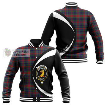 Allison Red Tartan Baseball Jacket with Family Crest Circle Style