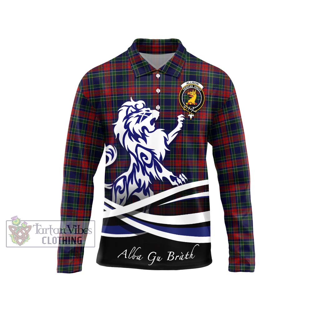 Allison Red Tartan Long Sleeve Polo Shirt with Alba Gu Brath Regal Lion Emblem Unisex - Tartanvibesclothing Shop