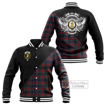 Allison Red Tartan Baseball Jacket with Family Crest and Military Logo Style