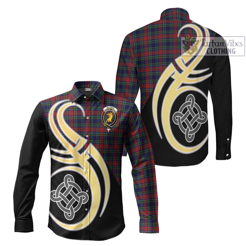 Allison Red Tartan Long Sleeve Button Shirt with Family Crest and Celtic Symbol Style Men's Shirt S - Tartan Vibes Clothing