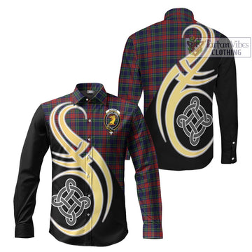 Allison Red Tartan Long Sleeve Button Shirt with Family Crest and Celtic Symbol Style