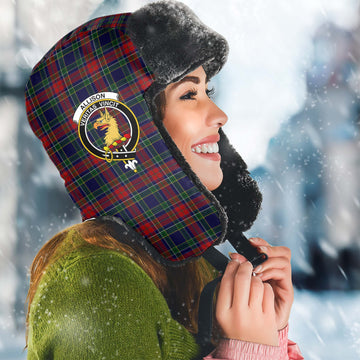 Allison Red Tartan Winter Trapper Hat with Family Crest