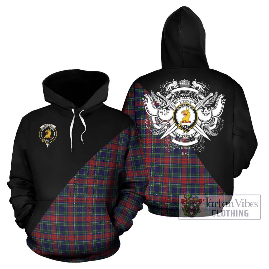 Allison Red Tartan Hoodie with Family Crest and Military Logo Style Zip Hoodie - Tartanvibesclothing Shop