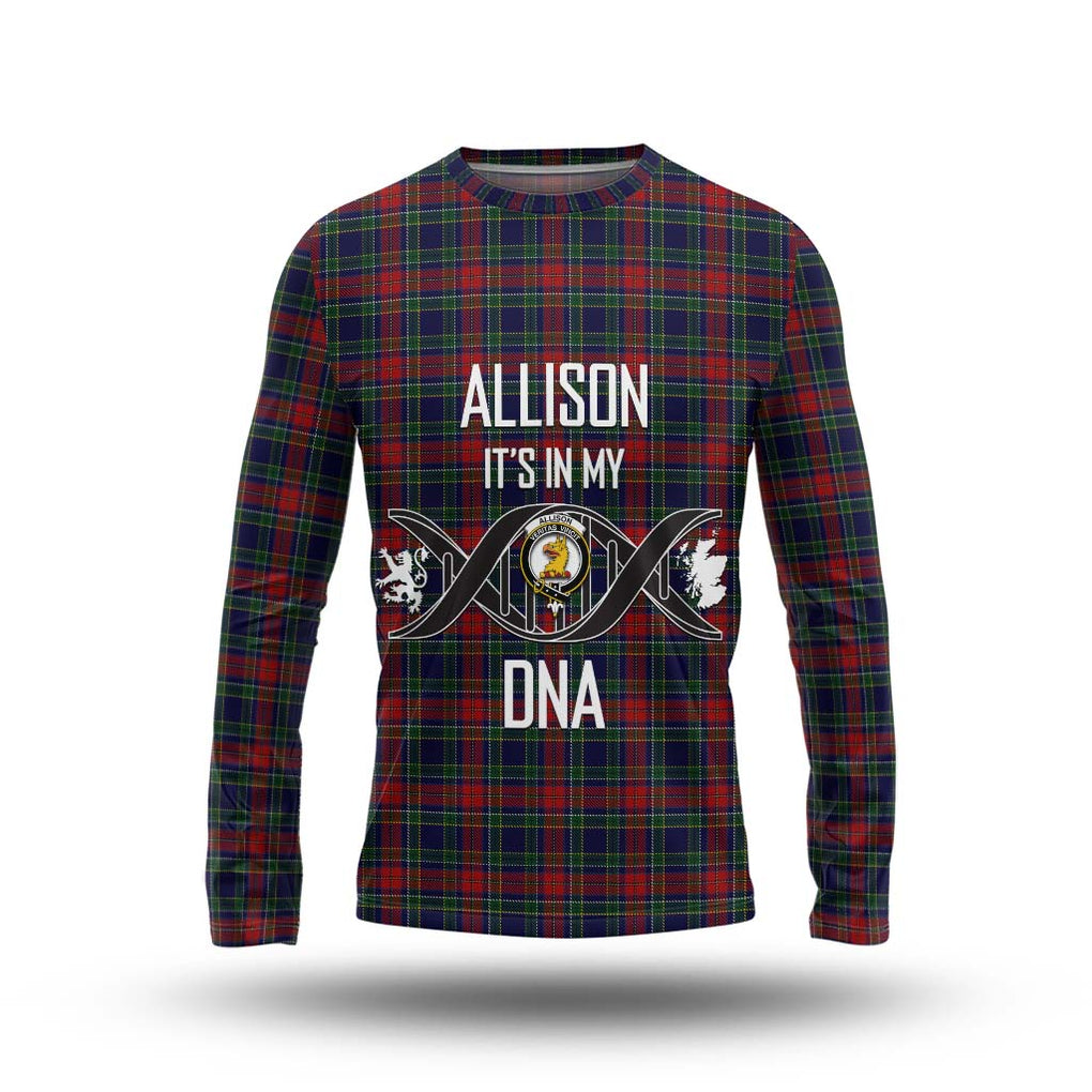 Allison Red Tartan Long Sleeve T-Shirt with Family Crest DNA In Me Style Unisex - Tartanvibesclothing Shop