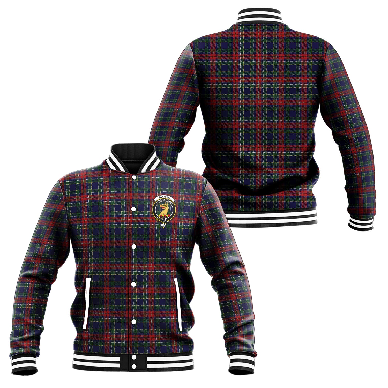 Allison Red Tartan Baseball Jacket with Family Crest Unisex - Tartan Vibes Clothing