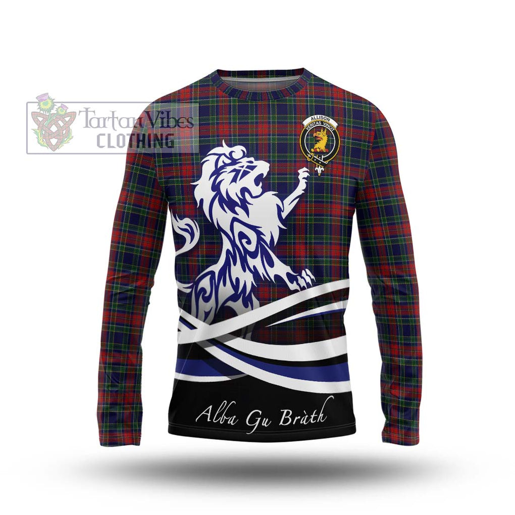 Allison Red Tartan Long Sleeve T-Shirt with Alba Gu Brath Regal Lion Emblem Unisex - Tartanvibesclothing Shop