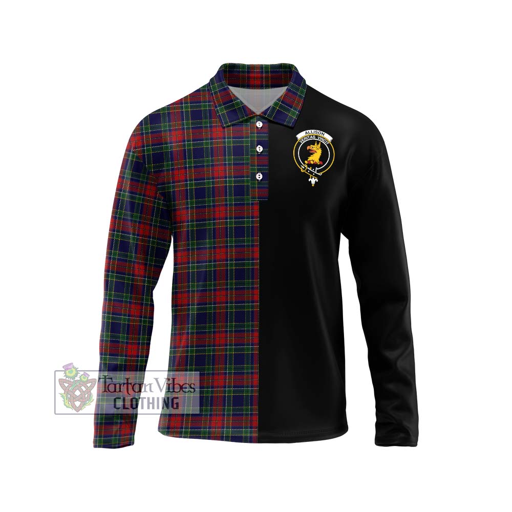 Allison Red Tartan Long Sleeve Polo Shirt with Family Crest and Half Of Me Style Unisex - Tartanvibesclothing Shop