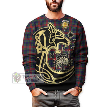 Allison Red Tartan Sweatshirt with Family Crest Celtic Wolf Style