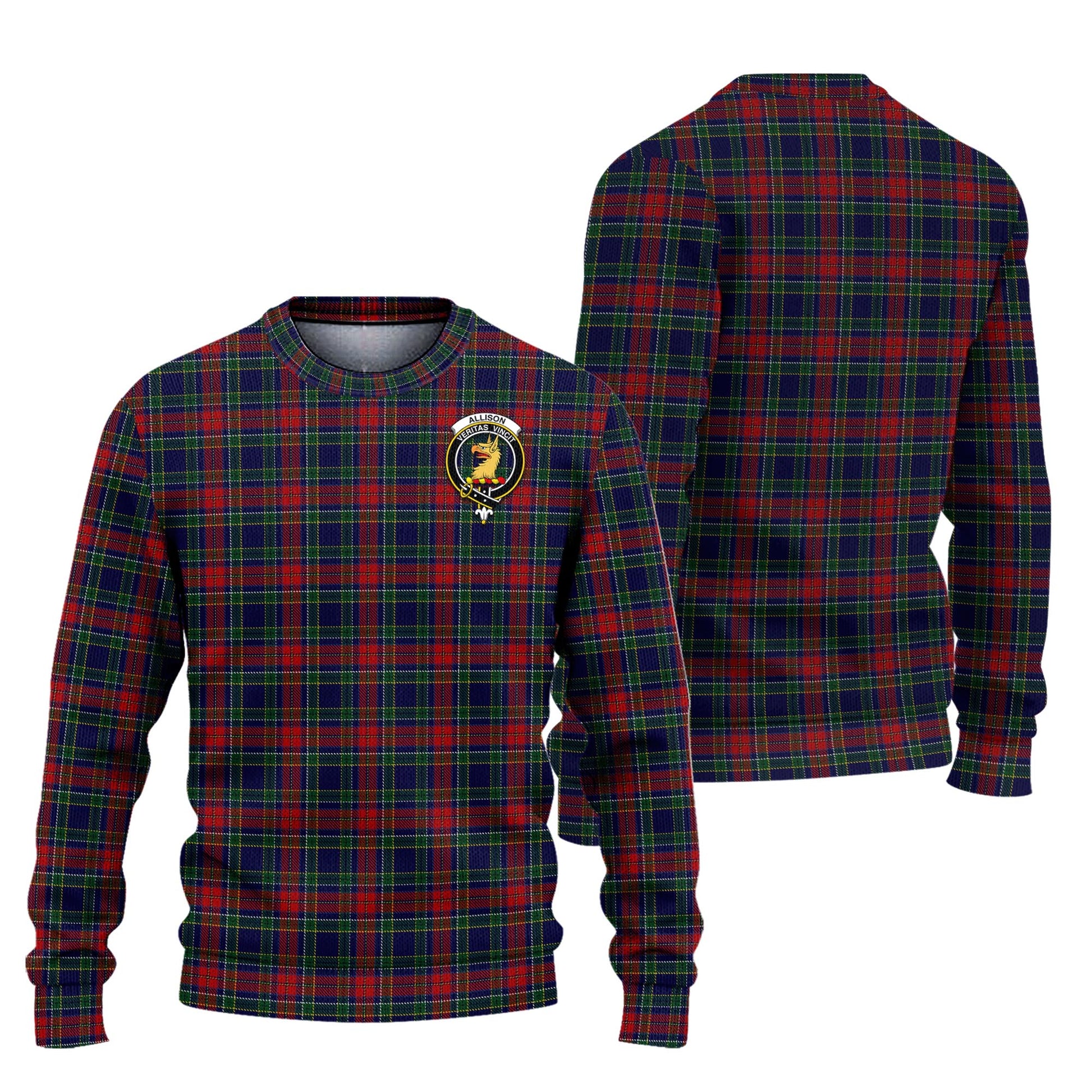 Allison Red Tartan Knitted Sweater with Family Crest Unisex - Tartanvibesclothing