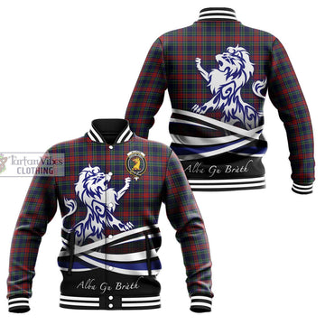 Allison Red Tartan Baseball Jacket with Alba Gu Brath Regal Lion Emblem