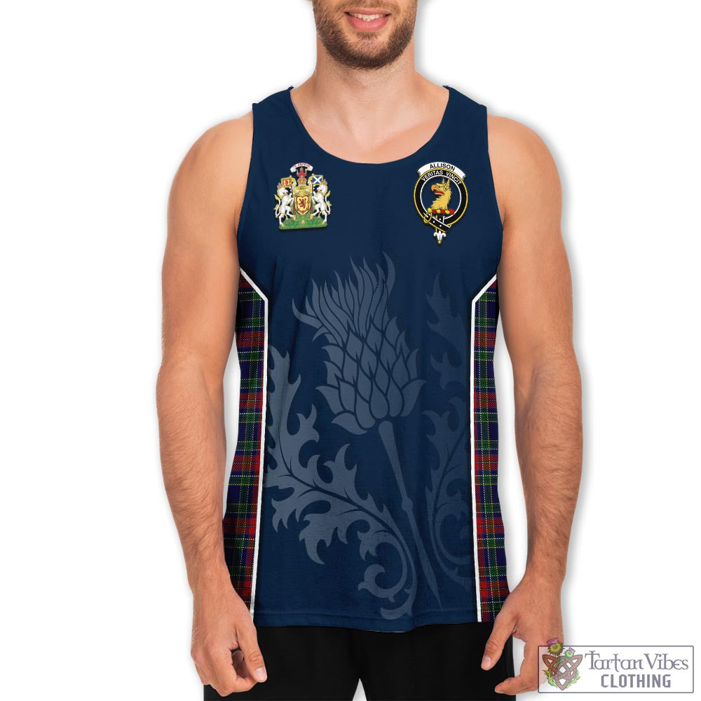 Tartan Vibes Clothing Allison Red Tartan Men's Tanks Top with Family Crest and Scottish Thistle Vibes Sport Style