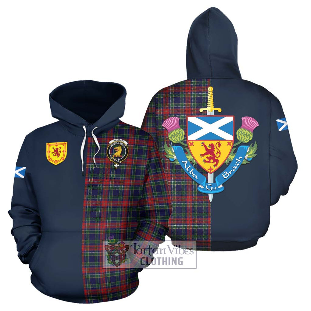 Tartan Vibes Clothing Allison Red Tartan Hoodie with Scottish Lion Royal Arm Half Style