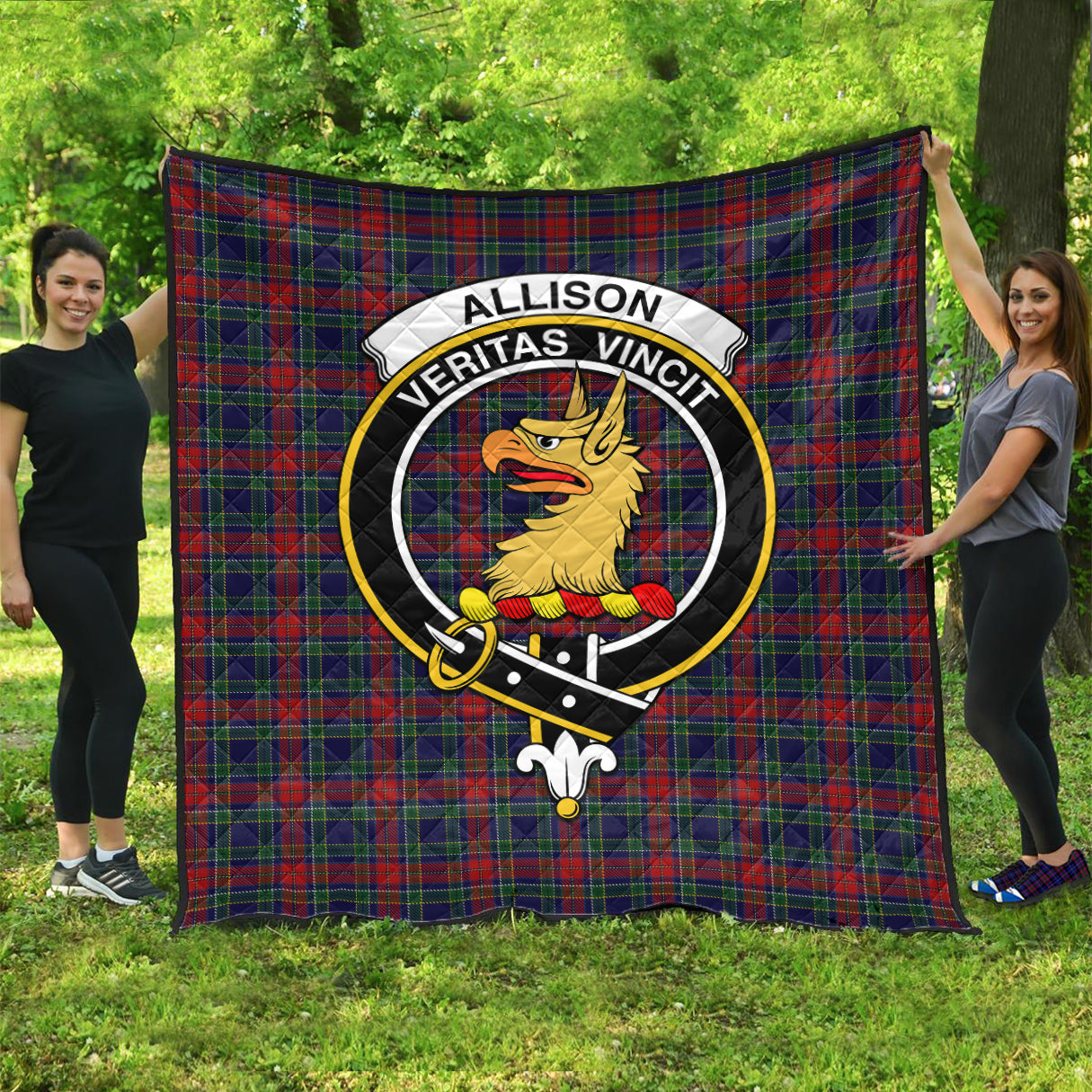 Allison Red Tartan Quilt with Family Crest - Tartanvibesclothing