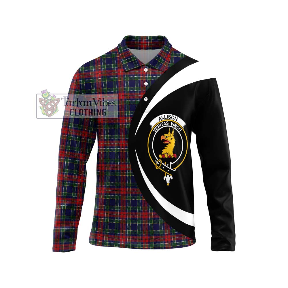 Allison Red Tartan Long Sleeve Polo Shirt with Family Crest Circle Style Unisex - Tartan Vibes Clothing