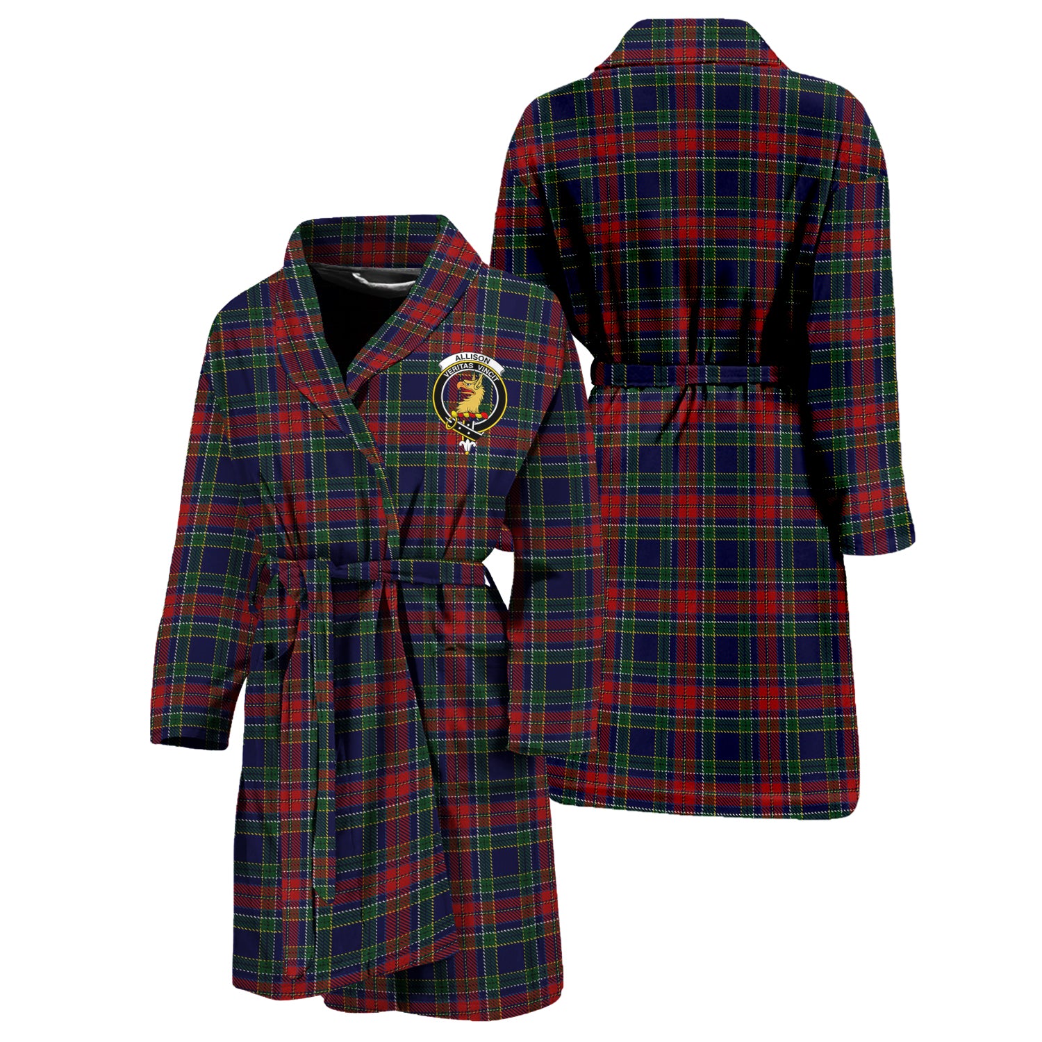 Allison Red Tartan Bathrobe with Family Crest Unisex S - Tartan Vibes Clothing