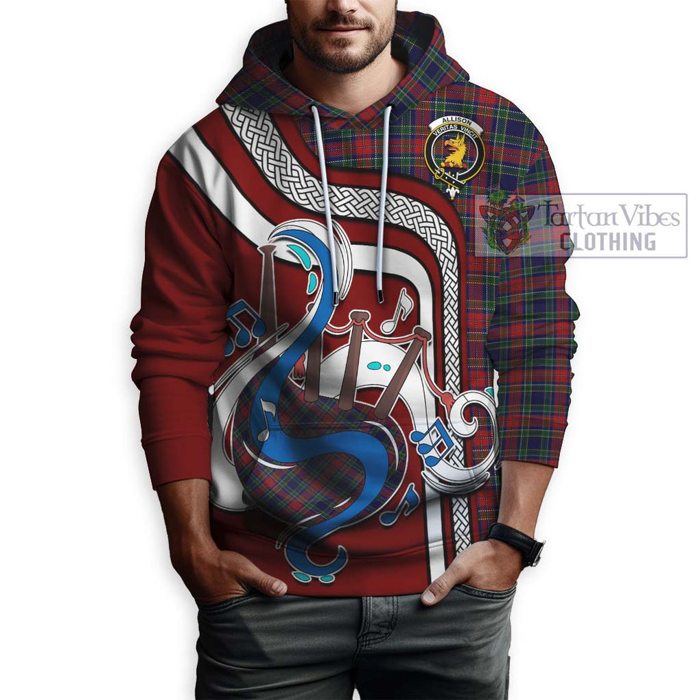 Allison Red Tartan Hoodie with Epic Bagpipe Style Zip Hoodie - Tartanvibesclothing Shop