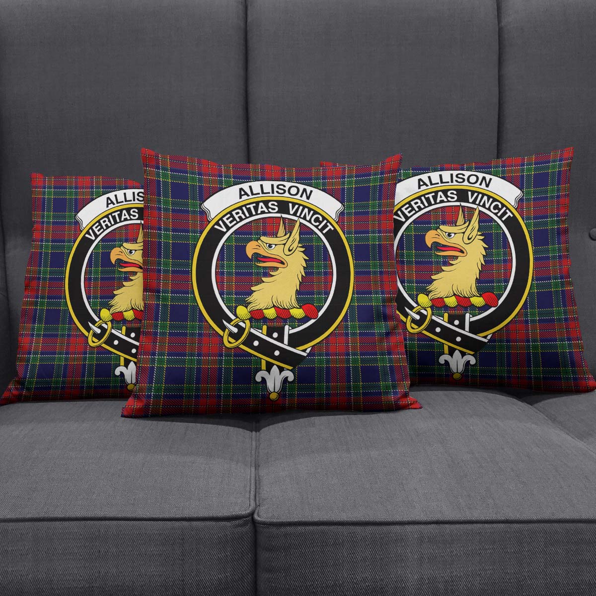 Allison Red Tartan Pillow Cover with Family Crest Square Pillow Cover - Tartanvibesclothing