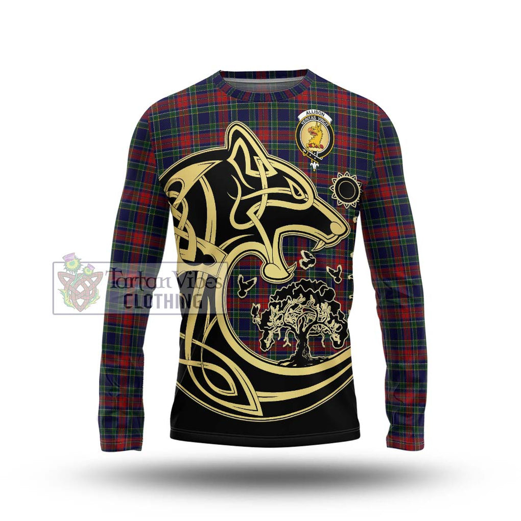 Allison Red Tartan Long Sleeve T-Shirt with Family Crest Celtic Wolf Style Unisex - Tartan Vibes Clothing