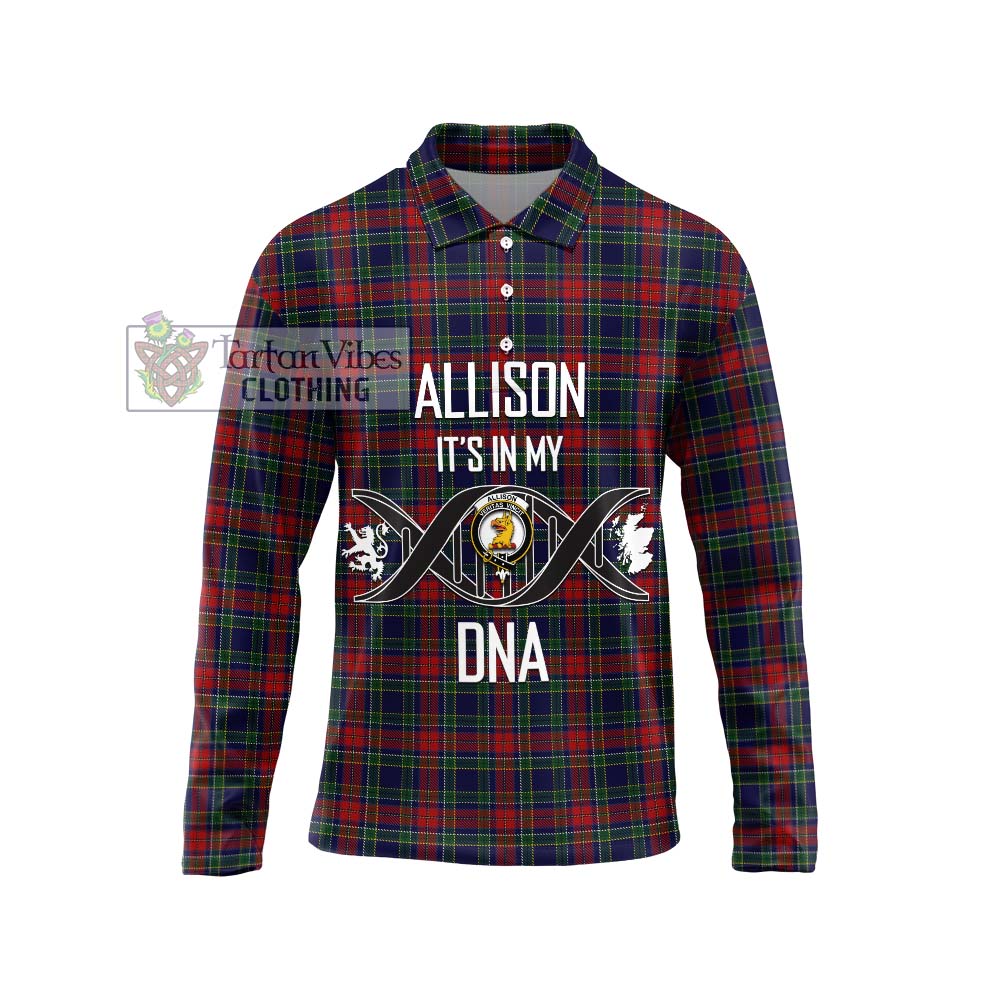 Allison Red Tartan Long Sleeve Polo Shirt with Family Crest DNA In Me Style Unisex - Tartanvibesclothing Shop