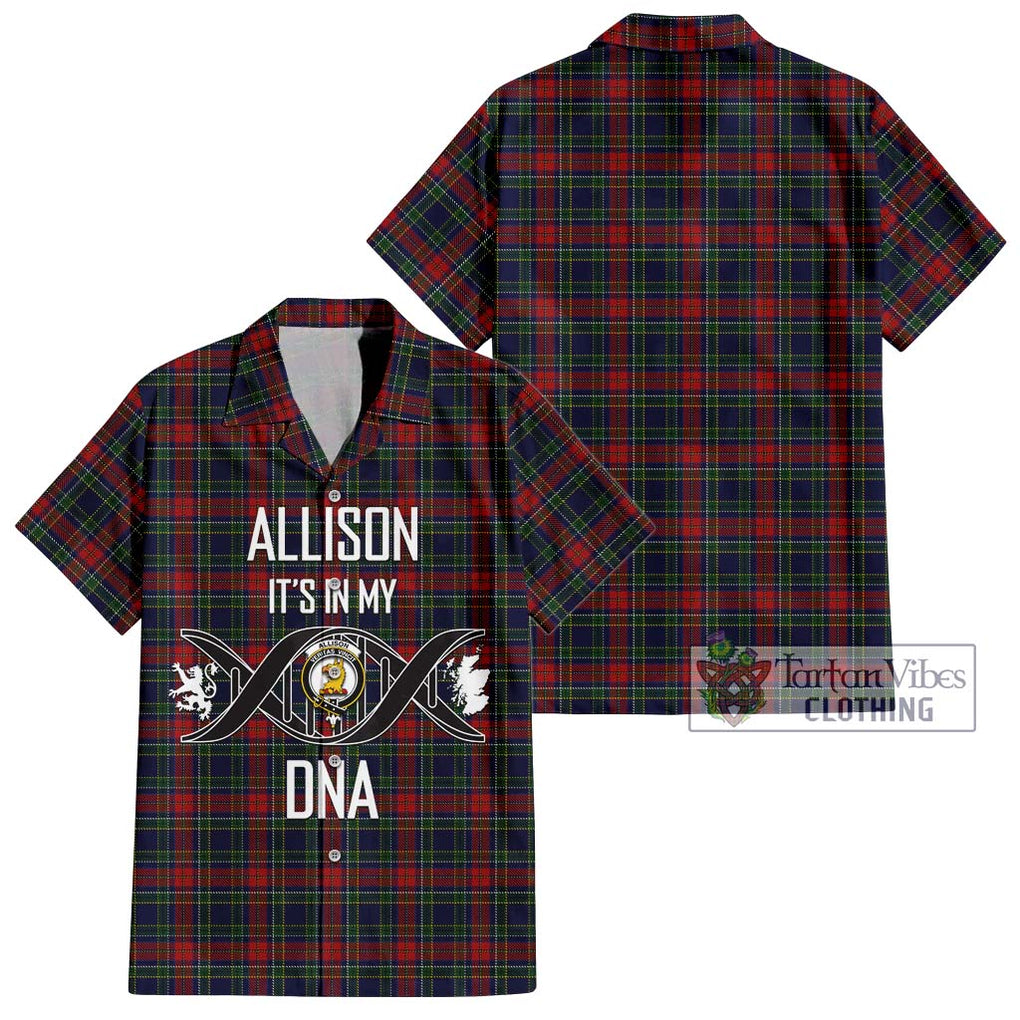 Allison Red Tartan Short Sleeve Button Shirt with Family Crest DNA In Me Style Kid - Tartanvibesclothing Shop