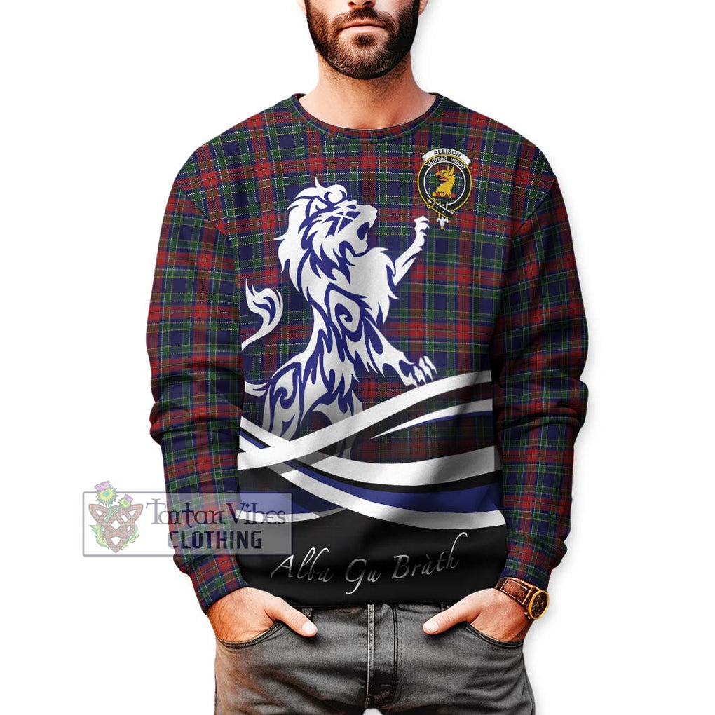 Allison Red Tartan Sweatshirt with Alba Gu Brath Regal Lion Emblem Unisex - Tartanvibesclothing Shop