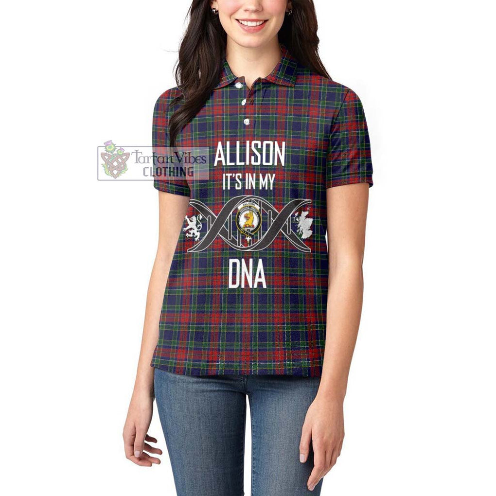 Allison Red Tartan Women's Polo Shirt with Family Crest DNA In Me Style Women - Tartanvibesclothing Shop