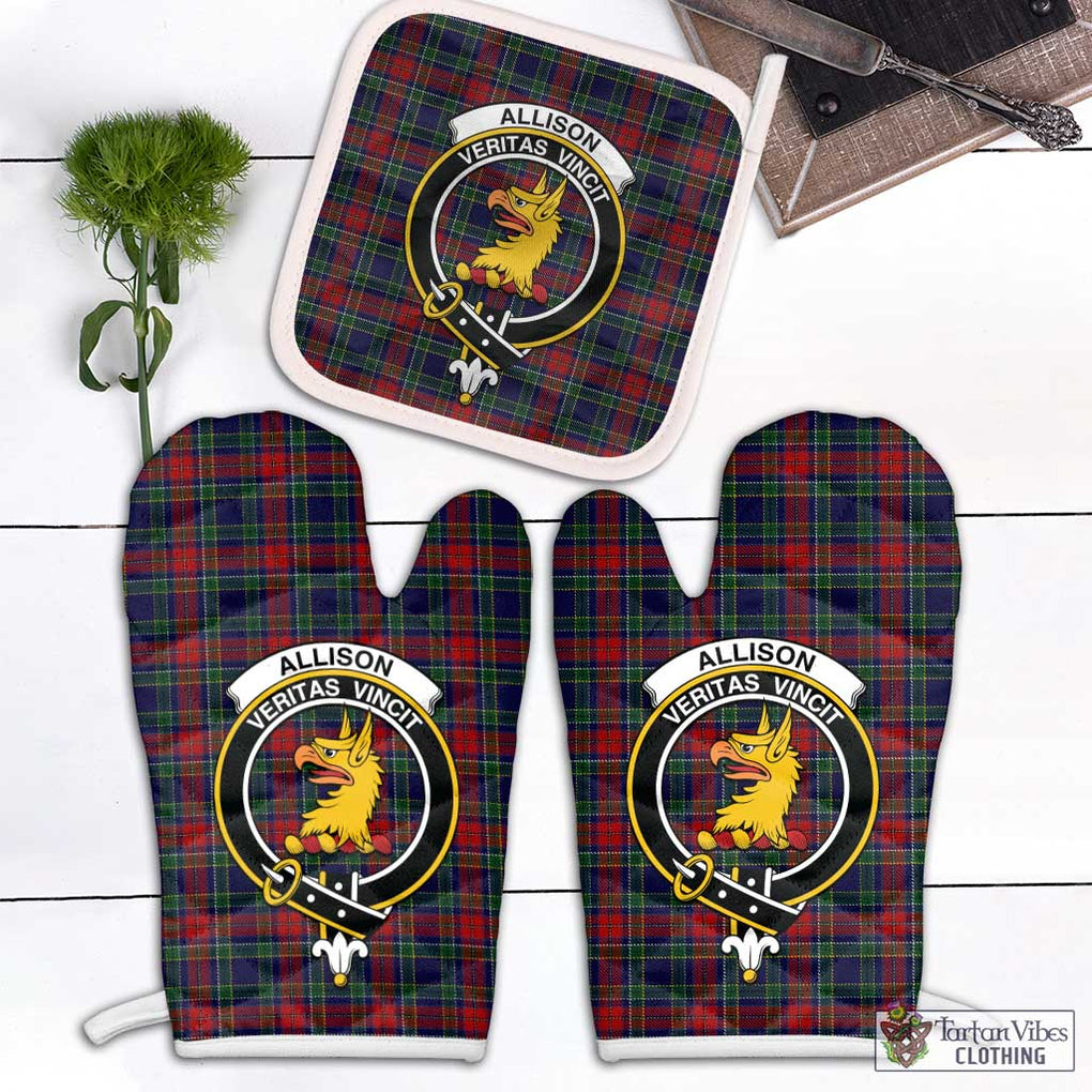 Allison Red Tartan Combo Oven Mitt & Pot-Holder with Family Crest Combo 1 Oven Mitt & 1 Pot-Holder White - Tartan Vibes Clothing